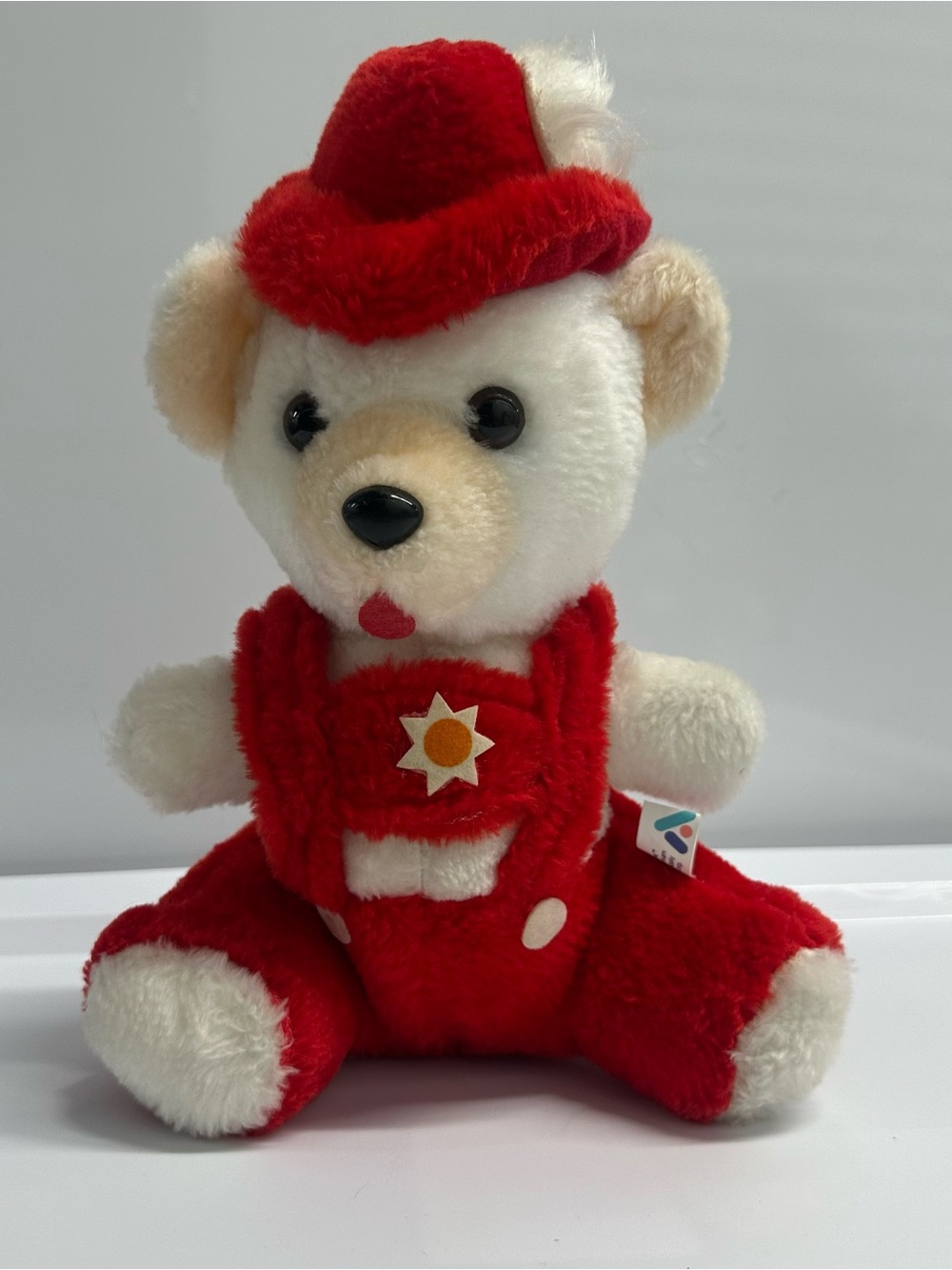 Vintage 1970’s 11” White Bear Plush Red Lederhosen Stuffed Animal Acme Toy RARE